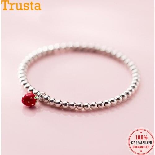 Trustdavis Fashion Bracelet 925 Sterling Silver 3D Strawberry Beads Elastic Bracelet For Women Girls Wedding Jewelry Gift DS2264