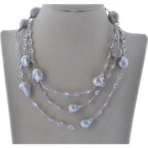 Z10234 50" 18mm Gray Baroque Drop KESHI Pearl Necklace CZ