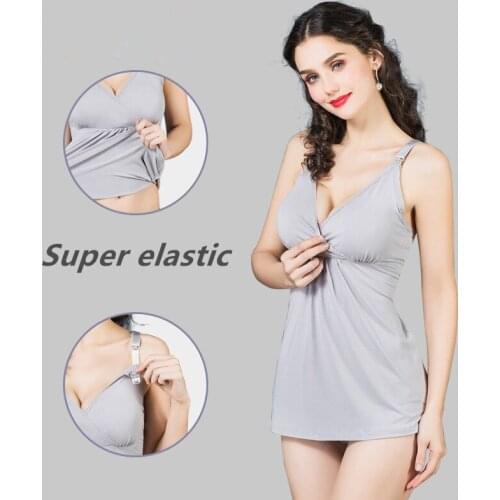 Womens Nursing Camisole Tank Top Maternity Bra Breastfeeding Shirts Breast Feeding Tops with bra super elastic clip down wearing