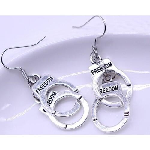 New Vintage Lettering "Freedom" Drop Earrings For Women Girls Retro Handcuffs Pendant Hanging Dangle Earring Female Jewelry Gift