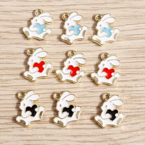 10pcs 12*13mm Enamel Animal Charms Cartoon Rabbit Love Heart Charms Pendants for Cute Earrings Necklaces DIY Jewelry Making