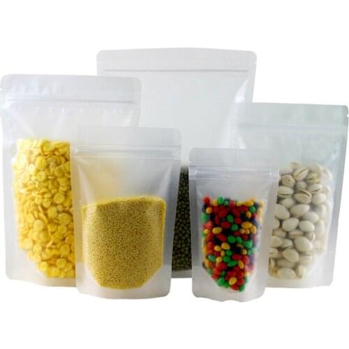 1000pcs Matte Clear Plastic Pack Bag Stand Up Zipper Poly Reclosable Pouch Food Beans Dried Fruit Nut Packaging Bag wholesale