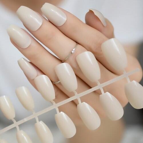 Apricot Color Coffin Ballerina Fake False Nails Beige Khaki Flat Shape Full Cover Fuax Ongles Women Makeup Manicure Tool