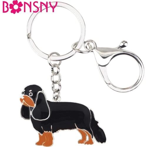 Bonsny Enamel Metal Cavalier King Charles Spaniel Dog Key Chains Keychain Rings Anime Jewelry For Women Girls Handbag Car Charms