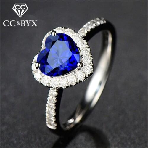CC Wedding Rings For Women Sterling Silver Heart-Shaped Blue Stone Bridal Engagement Classic Accessories Drop Shipping CC829