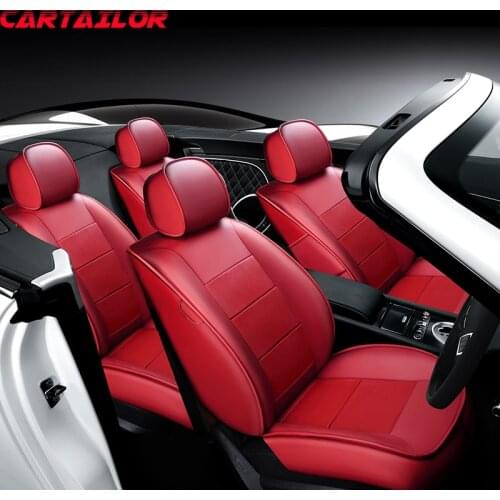 CARTAILOR Red Cowhide Leather Car Seat Cover for Toyota Wish Vehicle Seat Covers Cars Seats Protector Interior Accessories Sets