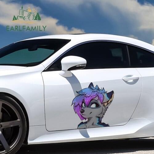 EARLFAMILY 43cm x 43cm for Fox Furry Cartoon Car Stickers Refrigerator Decal Scratch-proof Sunscreen JDM Creativite Decoration