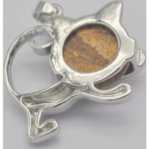 Picture Stone GEM Pendant Lovely Cat Animal Jewelry For Woman Gift S3240