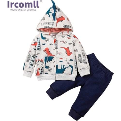 Ircomll Baby Childrens Clothing Sets Dinosaur Graffiti Hooded Jacket Coat+ Pants Baby Boys Clothes For Newborns Outerwear