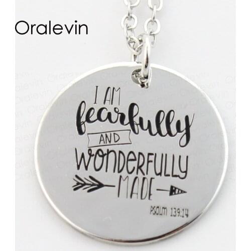 I AM FEARFULLY AND WONDERFULLY MADE Engraved Pendant Charms Necklace Jewelry Gift 10Pcs/Lot,#LN307