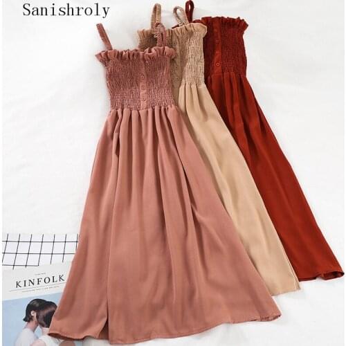 Sanishroly Summer Women Slash Neck Long Dress Sexy Spaghetti Strap Dresses Female Sleeveless Sundress Beach Dress Vestidos SE931