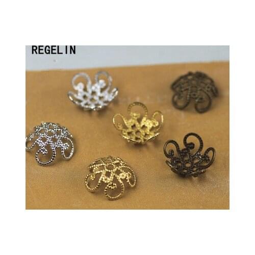 REGELIN Copper Hollow Out Flowers End Caps Metal Filigree Charm Spacer Beads for DIY Jewelry Making Findings 50pcs/lot 4x10mm