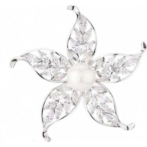 Copper Inlaid Zircon Wedding Clothing Jewelry Accessories Trend Fashion Flower with Pearl Upscale Elegant CZ Delicate Brooch Pin