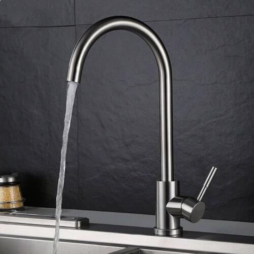 Fashion Style Kitchen Faucet Brushed Stainless Steel Goose Deck Mounted Cold and Hot Water Mixer Single Cold Tap Sink