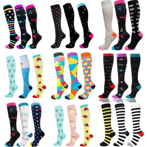 3Pairs Women Compression Socks 30 MmHg Fashion Sports Socks Knee High Edema Diabetes Varicose Veins Men Running Cycling Stocking