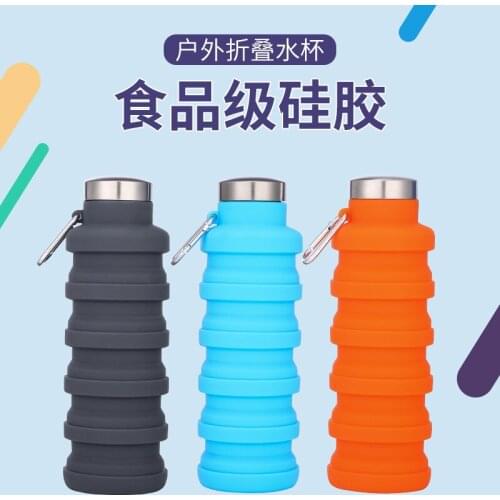 New portable silicone folding cup 500ml creative cycling sports kettle cross border retractable outdoor cup