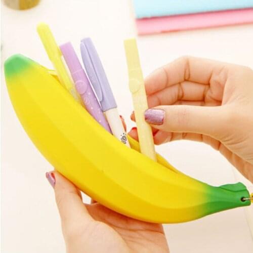 Novelty Silicone Yellow Banana Silicone Pencil Case Zipper Stationery Storage Pencil Bag Coin Purses Bag Wallet Pouch Key Bag