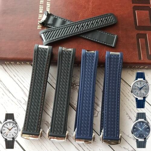 New 20mm Watchband Curved End Silicone Rubber Watch band with Metal for Omega strap Seamaster 300 AQUA TERRA AT150 8900 Tools