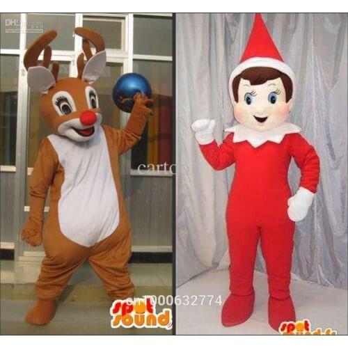 Deer & elfin cartoon Mascot costume for Halloween party activity Christmas fancy adult size free shipping