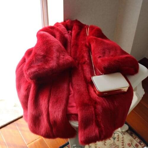 Women 2020 Winter Fashion oversize v-neck FAUX Fur Coat Elegant Thick Warm Outerwear Fake Fur medium long overcoats red A187