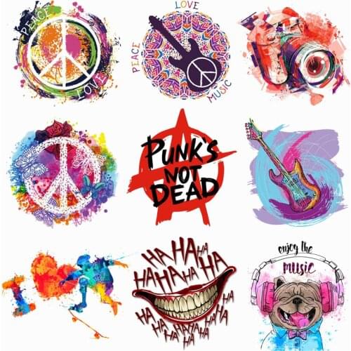 Prajna Hippie Patches Stickers Iron on Transfer Guitar Music Rock Patch Vinyl Heat Transfer Patches For Clothing Love And Peace