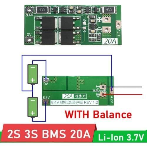 2S 3S 20A BMS Board 7.4V 8.4V 12V 12.6V 18650 Li-Ion Lithium Battery Protection Board Balance FOR Start Electric drill tool 3.7V
