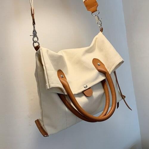 Casual canvas large capacity totes chic women handbags wide strap shoulder messenger bags multifunctional briefcase shopper bag