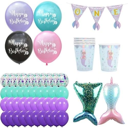 Kid Birthday Party Supplies Mermaid Happy Birthday Hat Balloons Baby Shower Mermaid Theme Party Decoration