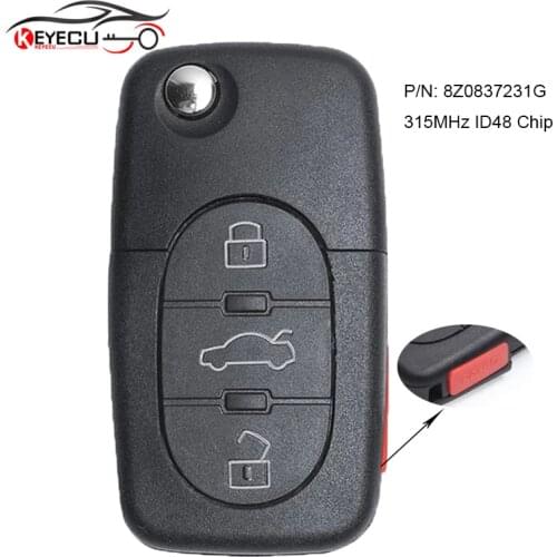 KEYECU 8Z0 837 231 G Flip Remote Key Fob 315MHz ID48 Chip for Audi A4 S4 A6 S6 A8 S8 TT 2001 2002 2003 2004 2005 8Z0837231G