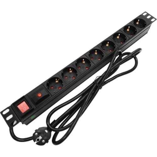 19in 1U 16A 8 Unit PDU Network Cabinet Rack European Standard Regulation Socket Outlet Switch EU Power Strip Distribution 2/3/5M
