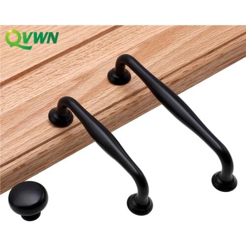 QVWN Durable Black Aluminum Alloy Door Handle Drawer Kitchen Cupboard Cabinet Drawer Pull Knobs for Furniture Hardware Screws
