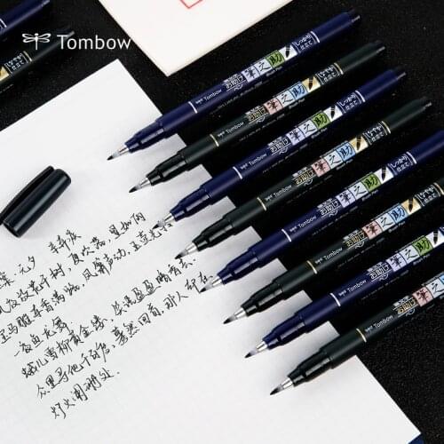 1PC Tombow Fudenosuke Brush Pen Soft and Hard Tip Art Marker Black Ink for Calligraphy Art Drawings Sketch Lettering Pens