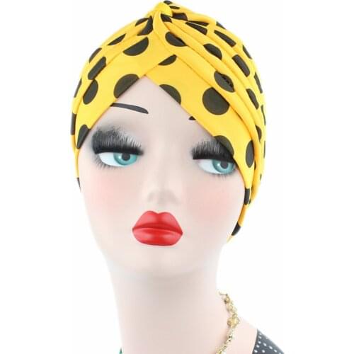 New Fashion Polka Dot Indian Hat Cross Folds Ladies Muslim Turban Hat Islamic Inner Turban Arab Turban Chemotherapy Turban Hat