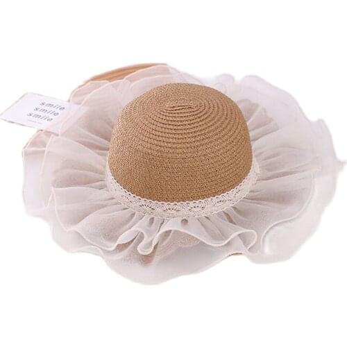 Europe America Net Yarn Lotus Leaf Parent-Child Sun Hat Spring Summer Brand Kid Beach Straw Hat For Women Girl Wide Brim Cap