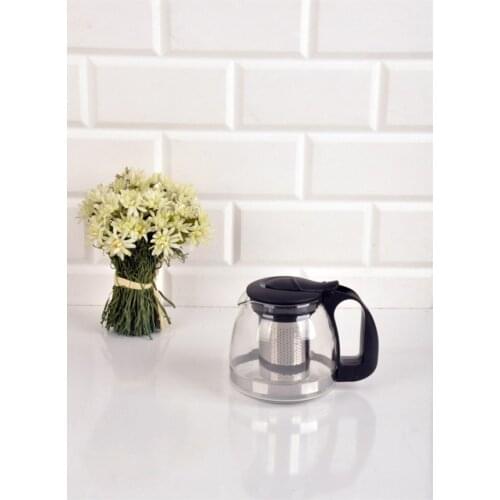 Sampurchase 700 Ml Black Strainer Glass Teapot