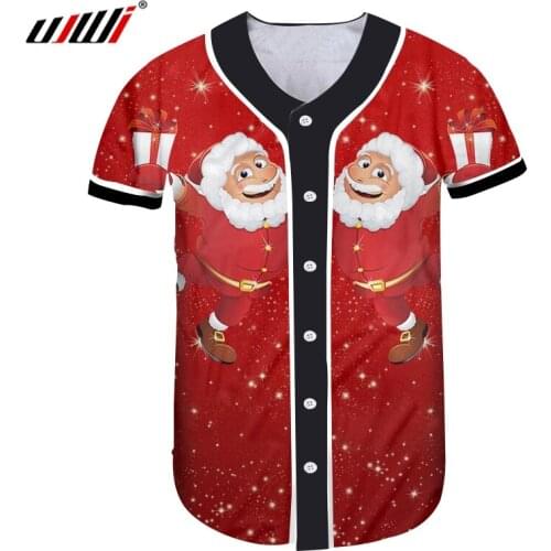 UJWI Snowflake Christmas Man Tshirt 3D Printed Lovely Anime Santa Claus Mens Clothing Large Size Polyester Baseball Shirt