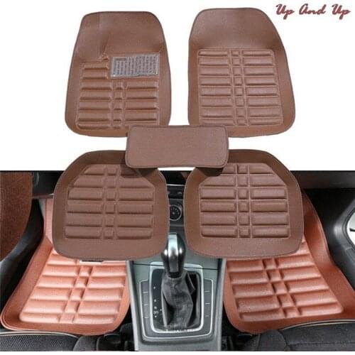 5Pcs Universal Car Auto Floor Mats FloorLiner Front&Rear Carpet All Weather Mat Brown