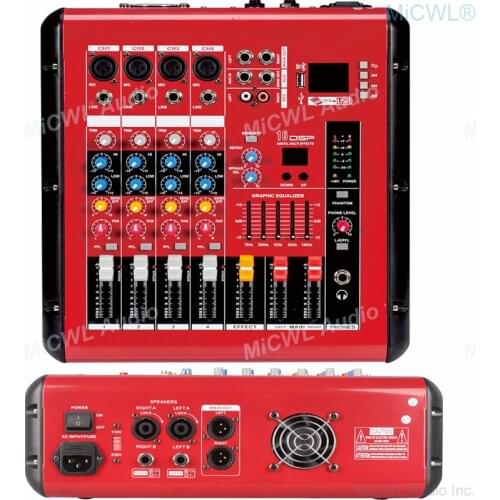 MiCWL 4 Channel Power Mixer 1000W Preamps Power Amplifier Mixing Console USB 48V Phantom Bluetooth Red Sound Mixer 110V 220V