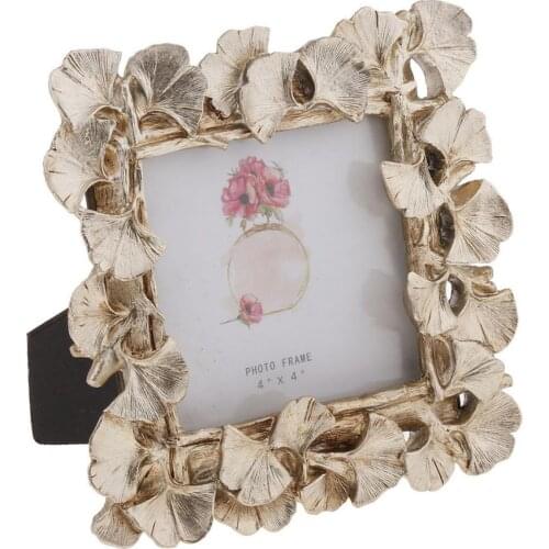 Vintage Picture Photo Frame Gold Resin Ginkgo Leaf Desk Mount Home Wedding Decor