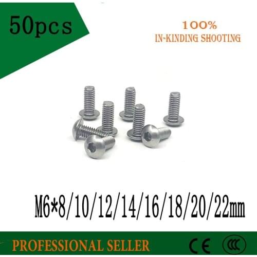 50pcs M6*8/10/12/14/16/18/20/22mm Stainless Steel 304 Round Head Screws Mushroom Hexagon hex Socket Button Head Screw Bolt