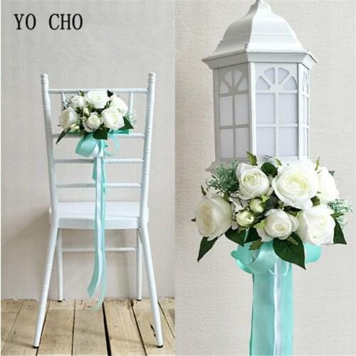 YO CHO vintage ivory Rose greenery artificial wedding chair flower home decoration accesscories bridesmaid hand bouquet DIY