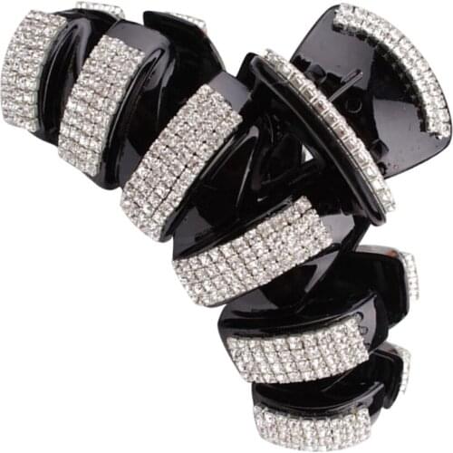 Rhinestone Large Claw Clips Ladies Hair Clips Girls Style Hair Clamps Black