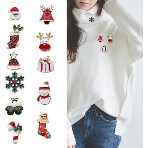 Christmas Brooches For Women Girl Vintage Charm Enamel Christmas Tree Snowman Deer Snowflakes Gloves Xmas Jewelry Gifts 2019