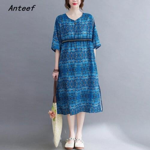 Short sleeve cotton vintage plaid dresses for women casual loose long woman summer dress elegant clothes 2021 sundress