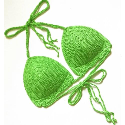 2020 Handmade Crochet Women Bikini Top Sexy bandage Swimwear Beach Solid Halter Knitted Swimsuit Brazilian Bikinis Bathing Suit