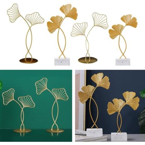 Golden Iron Sculpture, Modern Decorative Ginkgo Leaves for Home, Office, Table, Desktop Decor