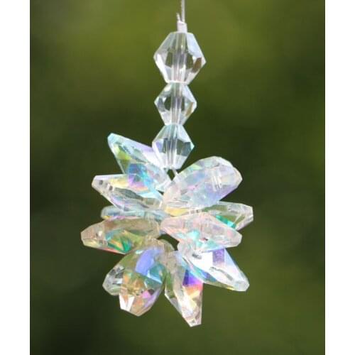 1PCS Clear Chakra Rainbow Crystal Starburst Prisms Hanging Suncatcher Car Charm Ornament