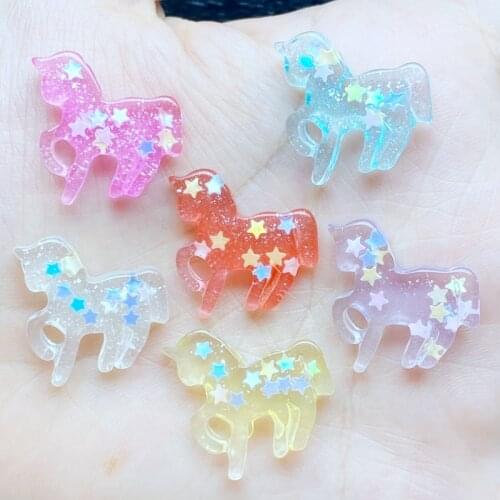 10/20Pcs Mini Lovely Cartoon Shiny One Horned Pony Flat Back Resin Art Supply Decoration Charm Craft Hair Bow Accessories L56
