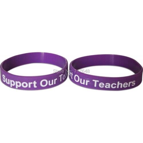 100pcs Support Our Teachers Purple wristband silicone bracelets free shipping by epacket A