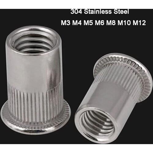 2-20Pcs 304 Stainless Steel Rivet Nut Flat Head Threaded Rivet Insert Nutsert Cap Rivet Nut M3 M4 M5 M6 M8 M10 M12